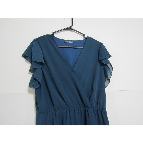 Fashion Blue Ruffle Tier Dress Women's sz L Boho Prairie Cottagecore Fairy - Picture 3 of 6